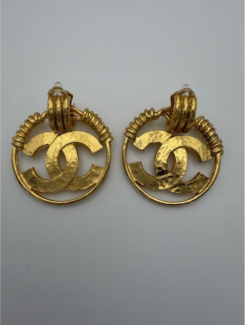 Authentic Vintage CHANEL CC Logos Dangle Earrings Clip-On 94P Gold-tone Rare